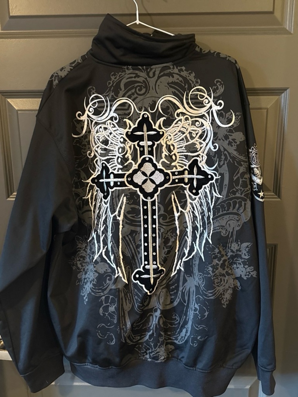 Victorious USA Y2K Rhinestone Cross Full Zip Track Jacket Black Men's XL
